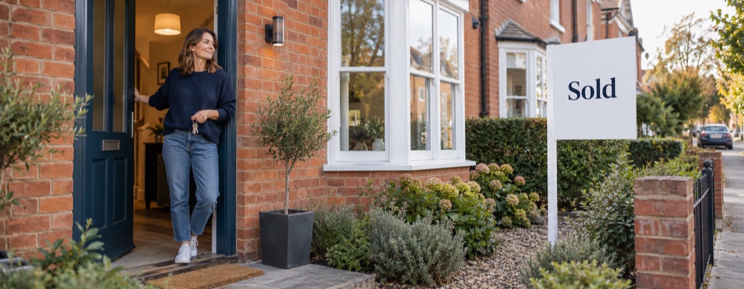 A homeowner at the door of the house she has sold
